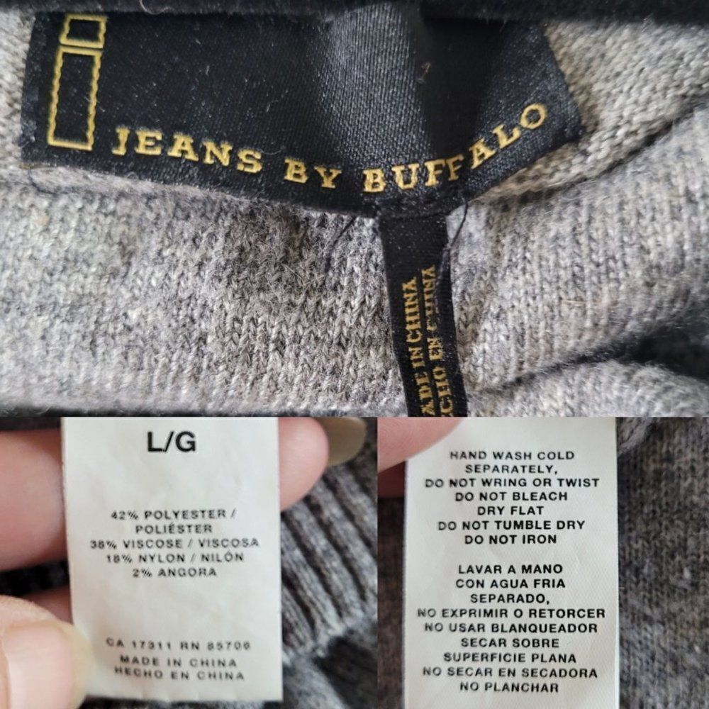 I Jeans by Buffalo Sweater Boho Western Fringe Cowl Neck Angora Blend‎ Gray L - Picture 4 of 13